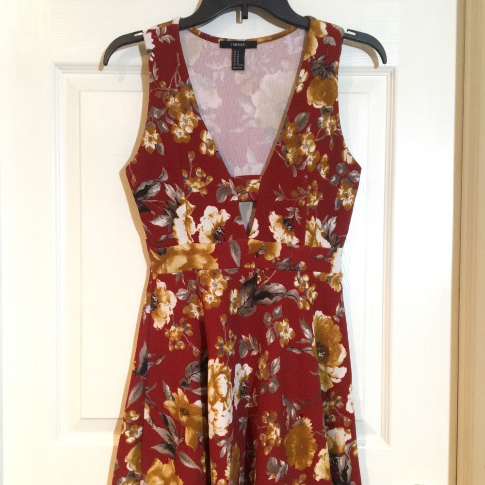 Forever 21 floral red cutout skater dress